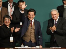 El Presidente Andrés Manuel López Obrador y Zoé Robledo, Titular del Instituto Mexicano del Seguro Social, durante la 110 Asamblea General Ordinaria del IMSS. NTX/G. Durán