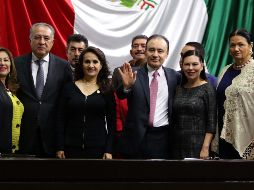 Alfonso Durazo (d) comparece ante la Cámara de Diputados. Lo acompañan Marco Antonio Adame, Dolores Padierna, Laura Rojas, presidenta de Diputados; y Dulce María Sauri. SUN/C. Mejía