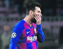El astro argentino del Barcelona se lamenta tras el empate sin goles ayer ante el Slavia Praga. AFP
