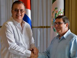 Tanto Ebrard (i) como Bruno Rodríguez (d) manifestaron su satisfacción por el buen estado de las relaciones bilaterales, así como la voluntad para impulsarlas. AFP/Y. Lage