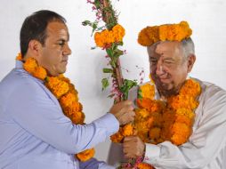 Ante el contexto de inseguridad que padece Morelos, López Obrador ofreció todo su respaldo al gobernador Cuauhtémoc Blanco. NTX / Q. Blanco