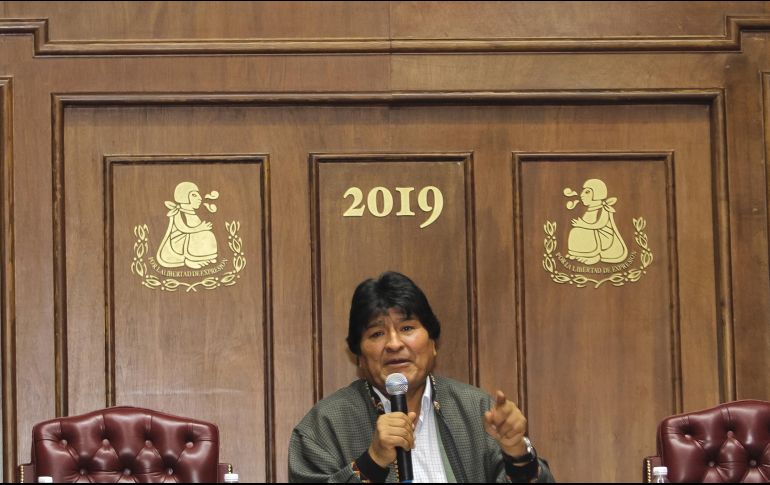 Aspectos de la conferencia de prensa de Evo Morales en el Club de periodistas. NTX/A. Guzmán