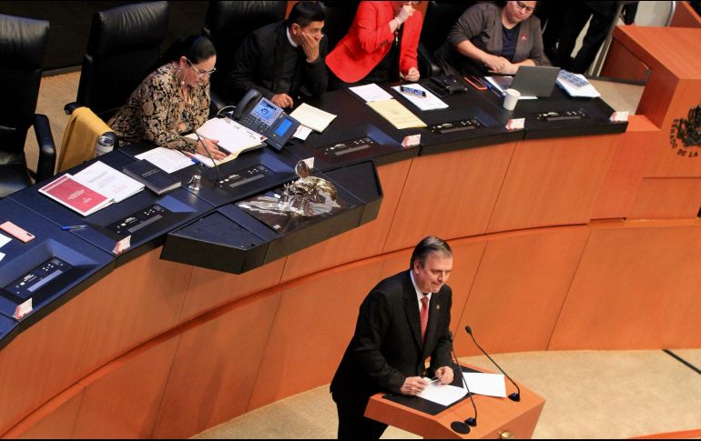 Marcelo Ebrard comparece ante el Senado en el marco del análisis del Primer Informe de Gobierno del Presidente Andrés Manuel López Obrador. NTX/J. Lira