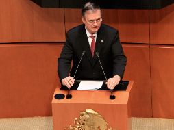 Marcelo Ebrard compareció este martes ante la Cámara Alta como parte de la glosa del Primer Informe de Gobierno. NTX/J. Lira