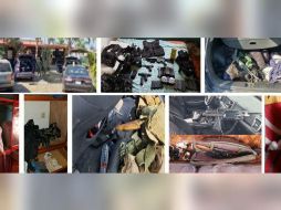 Al interior de la primer recámara los agentes del orden aseguraron un arma larga tipo AR-15, dos armas cortas calibres 9mm, 5.7, .22 y cargadores útiles abastecidos y equipo táctico. ESPECIAL/ @FiscaliaJal
