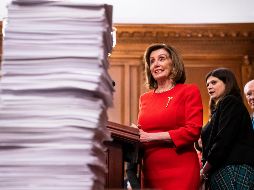 La líder demócrata, Nancy Pelosi, durante la discusión del T-MEC. EFE/J. Lo Scalzo