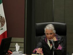 Olga Sánchez Cordero habló ante medios de comunicación en sus oficinas de Bucareli, Ciudad de México. NTX/M. González