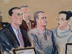 Ilustración del abogado César de Castro, Genero García Luna y una intérprete. AP/E. Williams