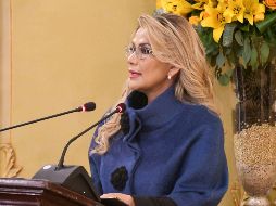 Jeanine Áñez se dirigió al cuerpo diplomático acreditado en el país este jueves, en La Paz. EFE/Cancillería de Bolivia