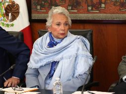 Olga Sánchez Cordero, secretaria de Gobernación, durante la reunión de trabajo de la Junta de Coordinación Política y el gabinete federal en el Senado. SUN/C. Mejía