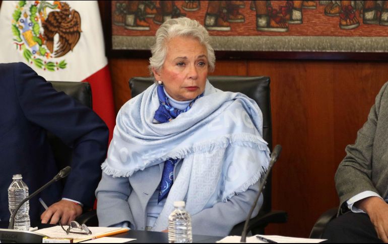 Olga Sánchez Cordero, secretaria de Gobernación, durante la reunión de trabajo de la Junta de Coordinación Política y el gabinete federal en el Senado. SUN/C. Mejía