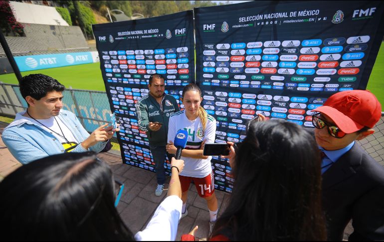 Adriana Iturbide, durante la zona mixta de la Selección Nacional Femenil de México, previa al Preolímpico Femenino CONCACAF. IMAGO7/E. Sánchez