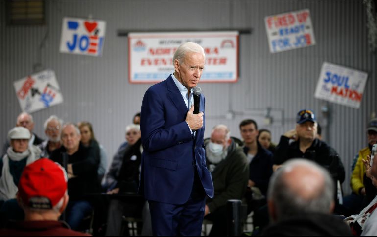 El ex vicepresidente Joe Biden habla durante un evento de campaña en el centro de eventos North Iowa, en Mason City, Iowa. AP/J. Locher