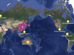 En color rojo Google muestra los casos comprobados de contagio en países como Singapur, Tailandia, Taiwán, Corea del Sur, Japón y Estados Unidos. ESPECIAL / Google.com