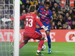 Estelar. El joven Ansu Fati fue la figura del encuentro al marcar un doblete que sirvió para que los culés lograran la victoria. AFP