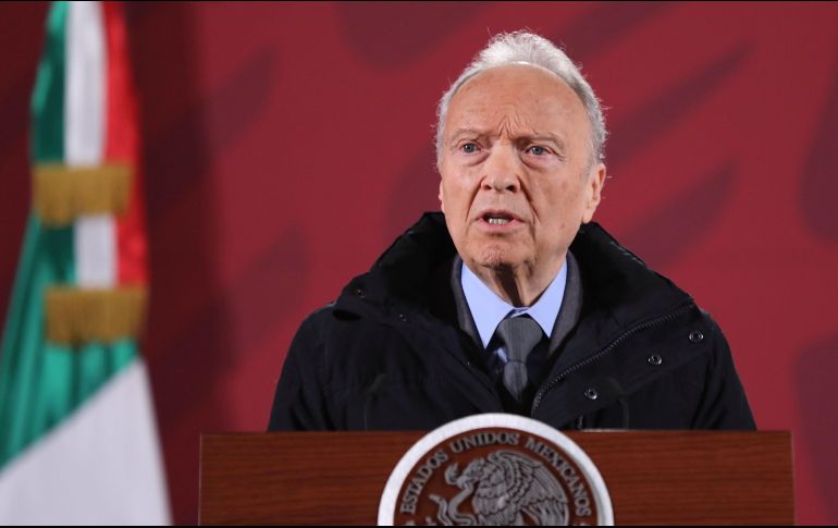 Alejandro Gertz Manero durante una conferencia de prensa matutina en Palacio Nacional en Ciudad de México. EFE/S. Gutiérrez