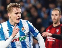 Diferencia. Martin Odegaard marcó el gol con el que los de San Sebastián tomaron ventaja en esta serie. EFE / J. Herrero