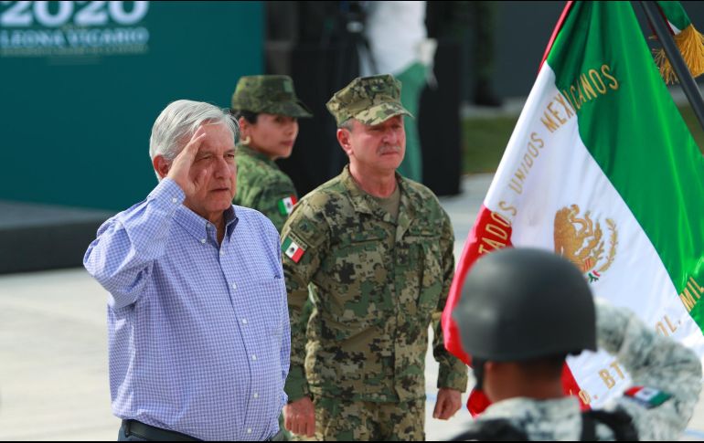 En la inauguración de la base en Lagos de Moreno, el Presidente López Obrador aseguró que la Guardia Nacional trabaja de manera coordinada con el Gobierno de Jalisco para garantizar la seguridad. NOTIMEX/F. Estrada