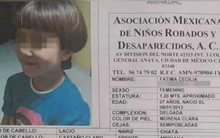 Fátima desapareció el 11 de febrero. Asociación Mexicana de Niños Desaparecidos