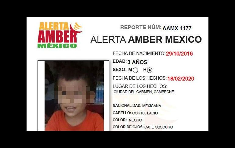 El menor fue reportado mediante la Alerta Amber el 18 de febrero. TWITTER/@fgecam