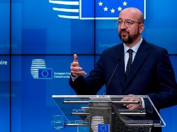 El jefe del Consejo Europeo, Charles Michel, ofrece una rueda de prensa luego de la ronda de discusiones. AFP/K. Tribouillard