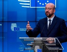 El jefe del Consejo Europeo, Charles Michel, ofrece una rueda de prensa luego de la ronda de discusiones. AFP/K. Tribouillard