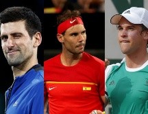 En primer lugar de la lista ATP se corona Djokovic con 10220 pts (izq.); en la segunda posición se encuentra Nadal con 9850 (cent.), y Thiem en tercer lugar con 7045 +1 (Der.). ESPECIAL