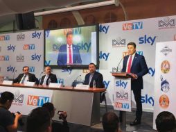 Listos. Omar Canizalez, presidente de la LMP, durante el anuncio del convenio.  TWITTER/@lmpbeisbol