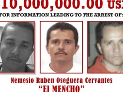Imagen cedida por la DEA, en la que se ofrece una recompensa de 10 millones de dólares para todo aquel que tenga información sobre el líder del Cártel Nueva Generación, Nemesio Oseguera Cervantes. EFE