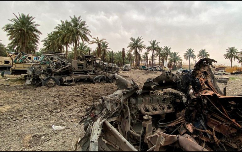 Daño causado por los bombardeos en la zona de Jurf al-Sakhr, en la provincia de Babilonia. AFP
