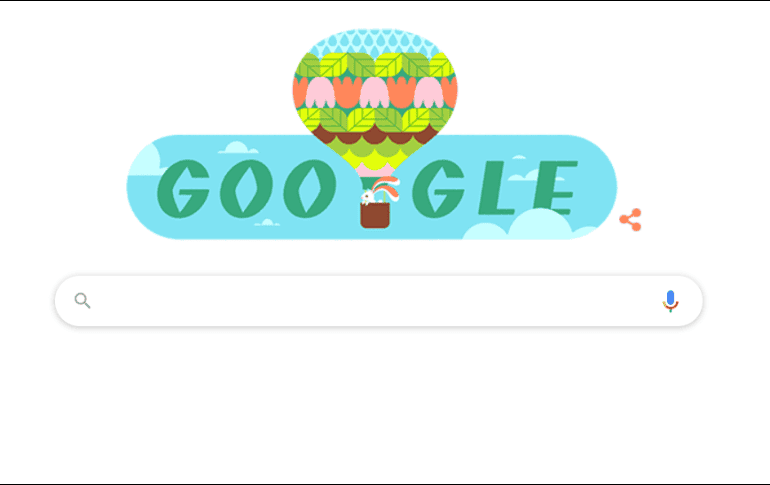 Google dedicó un doodle que muestra un globo aerostático hecho de hojas de un árbol que lleva a un conejo blanco en su interior. ESPECIAL / google.com