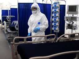 Interior del hospital inflable, hospital inflable, en la ciudad de Pachuca.  EFE / D. Martinez