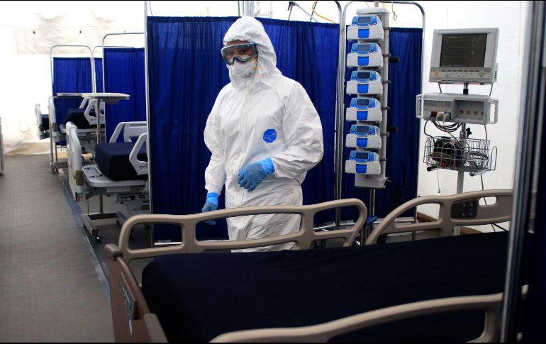 Interior del hospital inflable, hospital inflable, en la ciudad de Pachuca.  EFE / D. Martinez