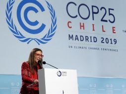 La chilena Carolina Schmidt, presidenta de la COP25, durante la comparecencia en la Cumbre del Clima de Madrid este 2019. EFE/Zipi