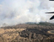 Dos aviones, un helicóptero y un centenar de bomberos estaban movilizados contra el incendio cerca de la población de Volodymyrivka. AP/Ministerio de Situación de Emergencia