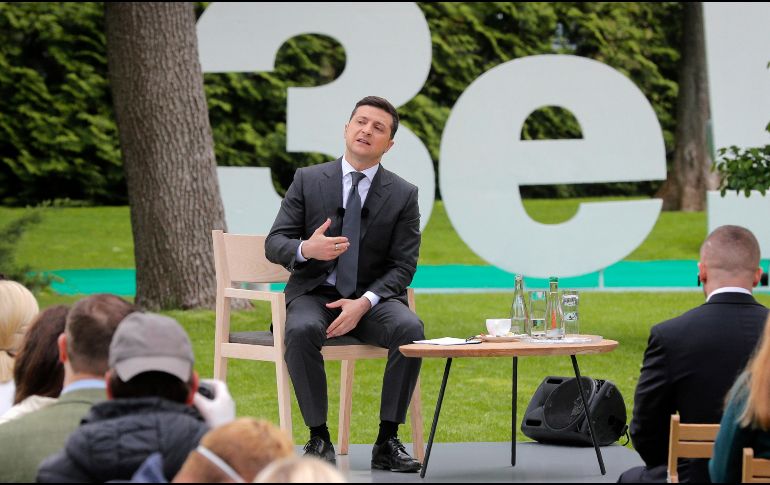 El presidente ucraniano, Volodymyr Zelenskiy, habla en conferencia de prensa sobre la investigación que involucra al expresidente Petro Poroshenko y al virutal candidato demócrata a la presidencia de EU Joe Biden. P/S. Dolzhenko