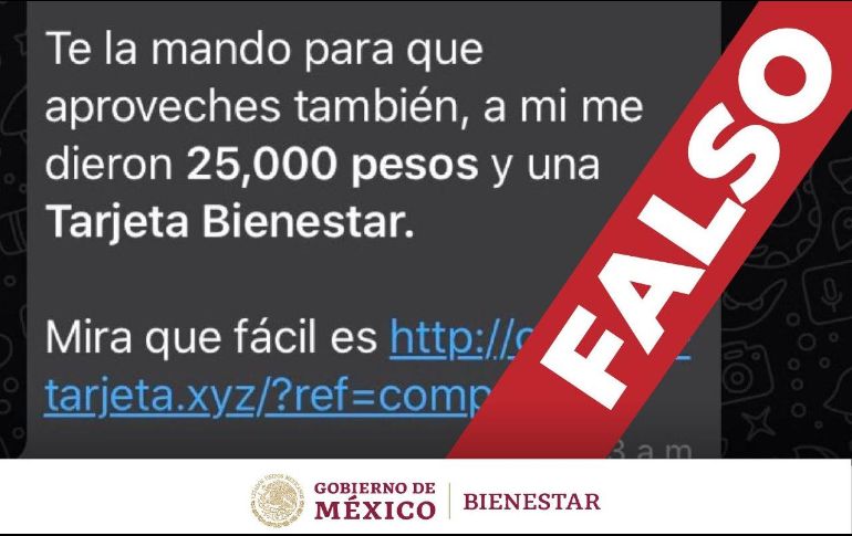 El Gobierno de México no utiliza páginas no oficiales como intermediarias para tramitar tarjetas o apoyos. TWITTER/bienestarmx