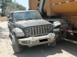 Dentro de las primeras investigaciones se supo que la Jeep Sahara cuenta con reporte de robo del pasado 15 de mayo. ESPECIAL / Policía de Tlajomulco