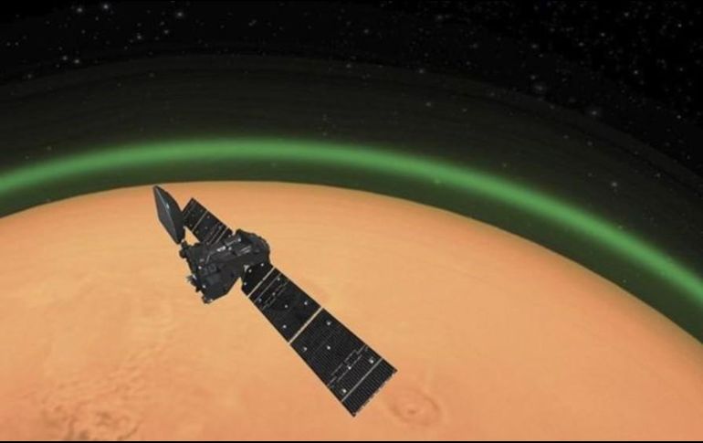 Recreación del brillo verde alrededor de Marte. AGENCIA ESPACIAL EUROPEA