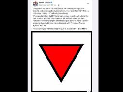 El triángulo rojo compartido por la campaña de Trump acompañaba un mensaje en que se pedía a los internautas que firmasen un manifiesto de condena a Antifa. AFP