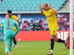 Erling Haaland celebra tras marcar su segundo gol este sábado. AP / J. Meyer