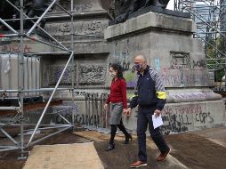 Claudia Sheinbaum revisa hoy las obras de restauración al Ángel de la Independencia. SUN/C. Mejía