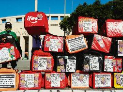 Sao Paulo. Trabajadores de plataformas para entregas reclaman mejoras laborales por la pandemia. EFE
