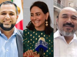 Los legisladores Javier Romo (izq), Mariana Fernández (cen) y Bruno Blancas (der) están entre los casos recientes de COVID-19 en el Congreso de Jalisco. ESPECIAL