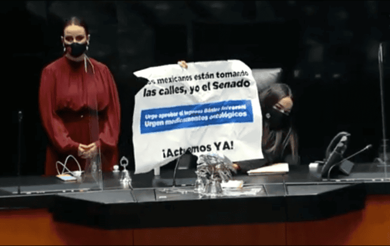 La panista Martha Cecilia Márquez Alvarado ocupó el lugar de la presidencia de la Mesa Directiva durante su protesta. YOUTUBE/Senado de México