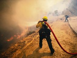 LUCHA. Bomberos intentan sofocar las llamas desde el viernes pasado. EFE