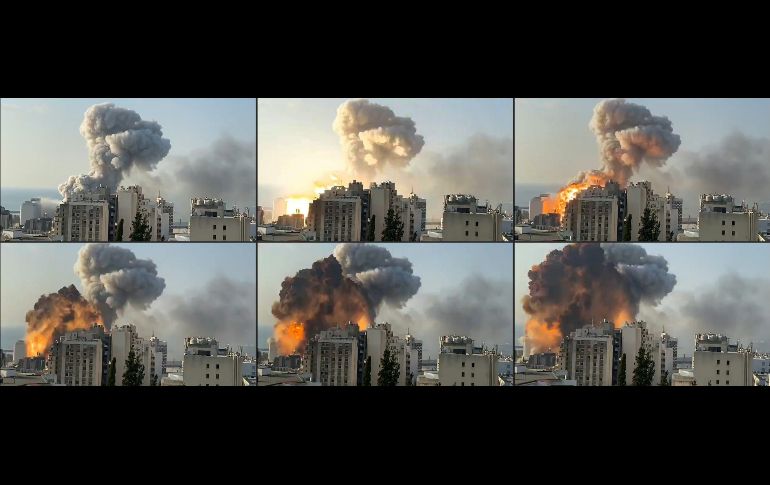 Serie de imágenes de un video tomado desde un edificio alto que muestra el momento de la explosión. AFP/MOUAFAC HARB