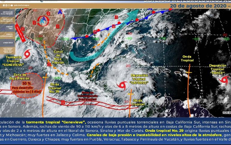 A partir de las 11:00 horas de este jueves, el sistema de baja presión se convirtió en la depresión tropical 14. ESPECIAL/CONAGUA