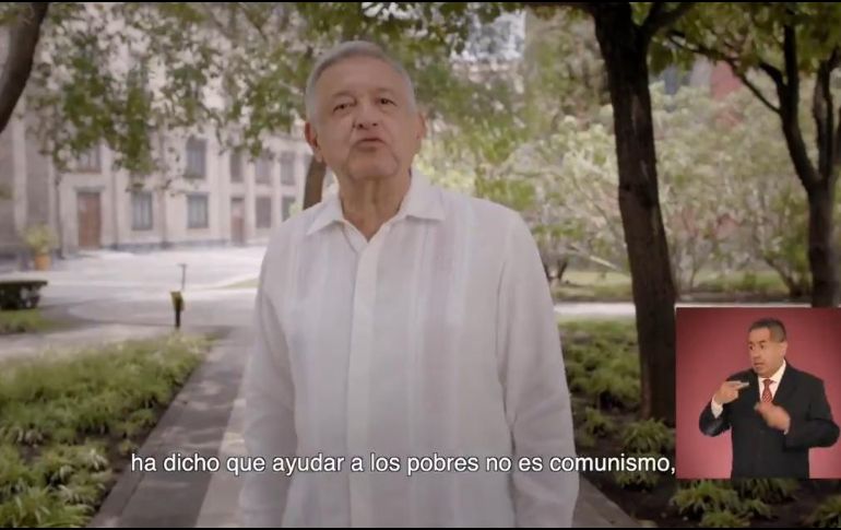 El Presidente grabó el nuevo spot en el Jardín de la Emperatriz, en Palacio Nacional. CAPTURA DE VIDEO