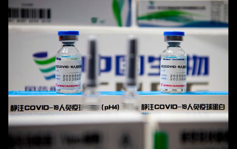 Las candidatas a vacuna se exhiben en la Feria Internacional de Comercio de Servicios de China 2020, en Pekín. AFP/N. Celis